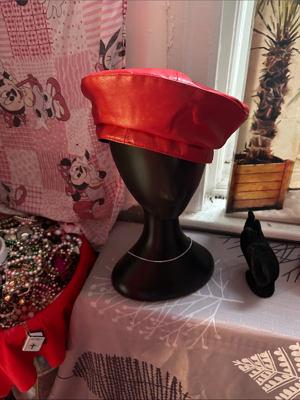 Kids Red Faux Leather Beret Hat - Unbranded